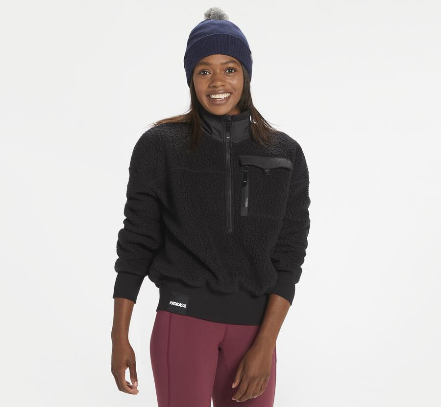 Hoka One One Fleece Sky - Women Hoodie - Black,Australia HKS-306875